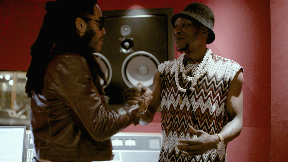 seun kuti and lenny kravitz in the studio