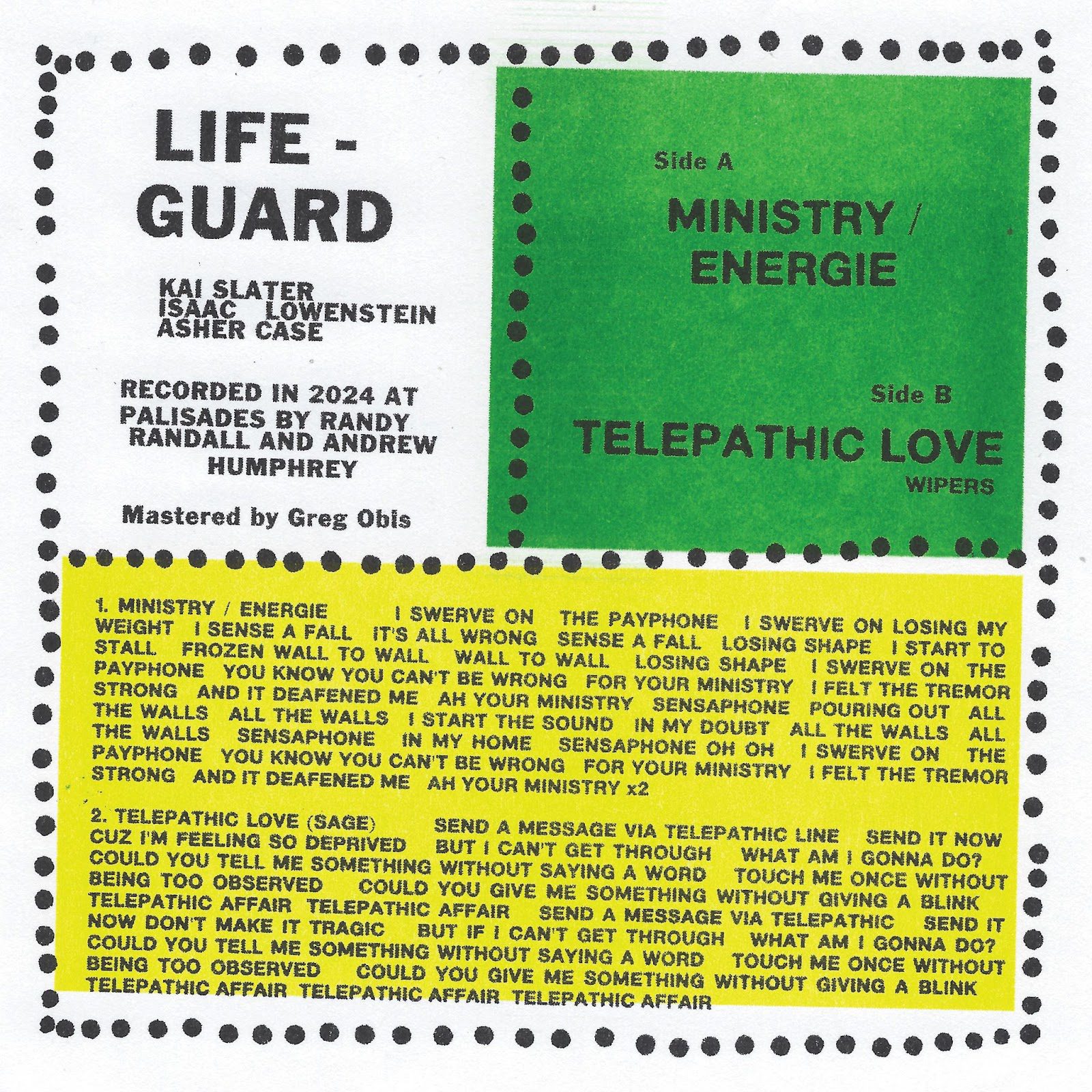 Lifeguard – “Ministry / Energie” & “Telepathic Love” (Wipers Cover)